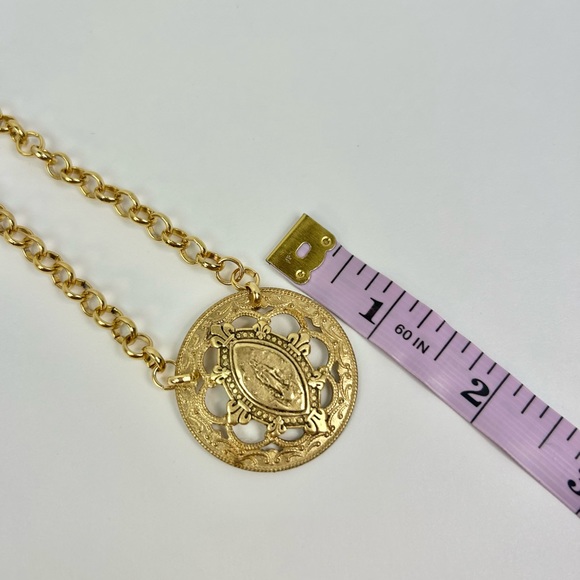 New Mary Saint Medal gold disk chunky necklace handmade - Picture 4 of 6